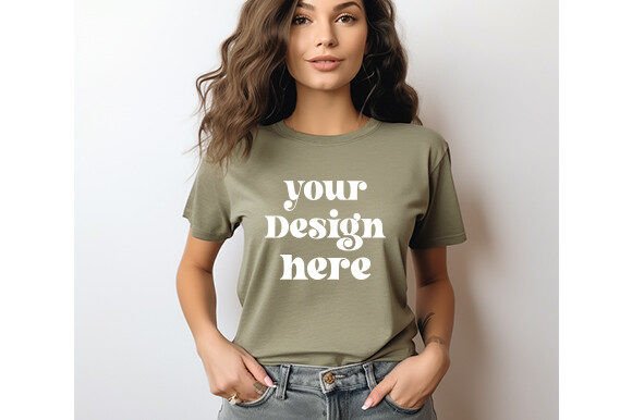 Bella Canvas 3001 Heather-olive Mockup: Graphics for T-Shirts