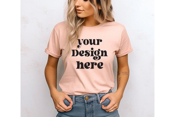 Bella Canvas 3001 Heather-Peach Mockup: Graphics for T-Shirts