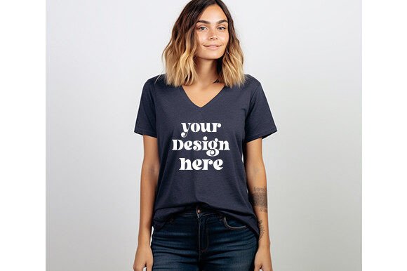 Bella Canvas 3005 Heather-Navy Mockup for Graphics & T-Shirts