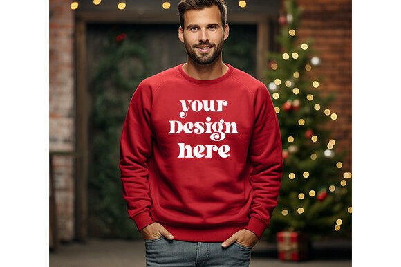 Gildan 18000 Mens Red Christmas Mockup: Graphics for Hoodies Sweatshirts