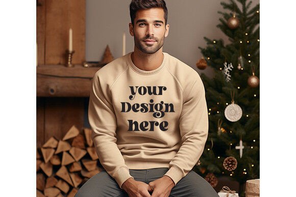 Gildan 18000 Mens Sand Christmas Mockup: Graphics for Hoodies Sweatshirts
