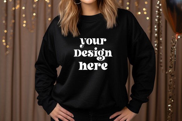 Gildan 18000 New Years Black Mockup for Graphics & Hoodies Sweatshirts