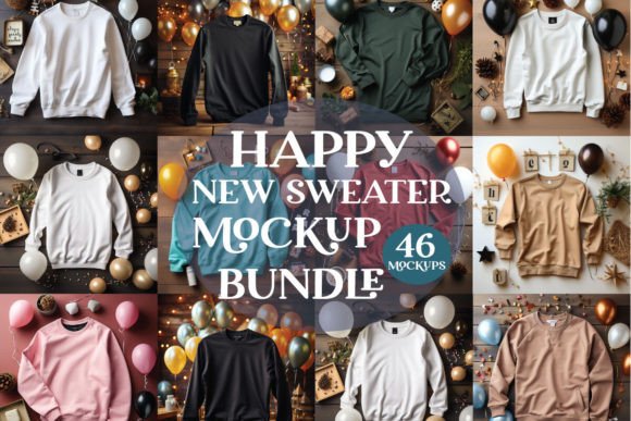 Happy New Sweater Mockup Bundle: Graphics for Hoodies Sweatshirts