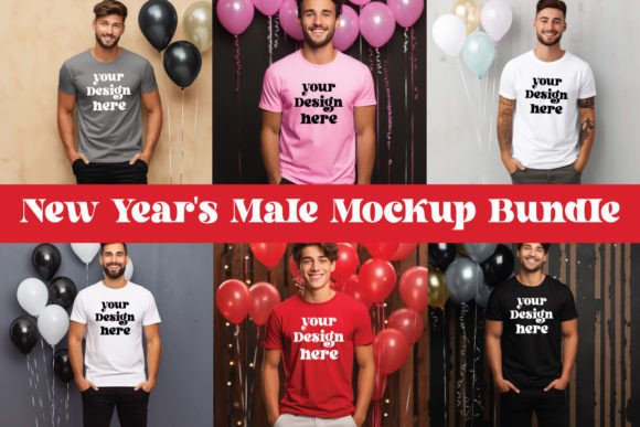 New Year’s Male Mockup Bundle for T-Shirts & Graphics