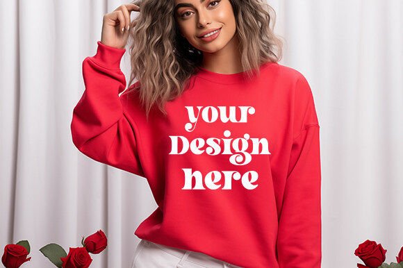 Valentine Gildan 18000 Red Mockup Graphics for Hoodies Sweatshirts