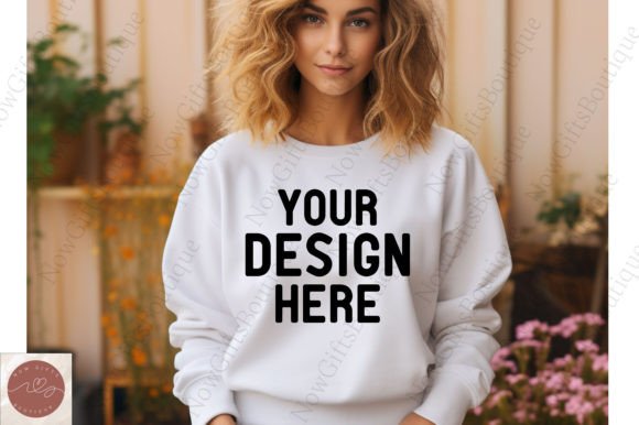 White Gildan 18000 Mockup: Graphics for Hoodies Sweatshirts