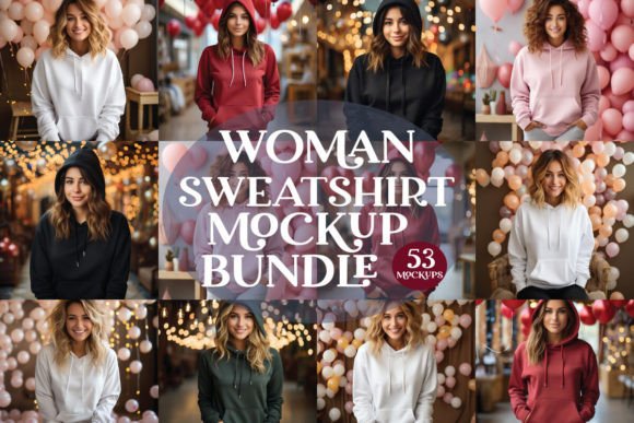 Woman Sweatshirt Mockup Bundle: Graphics for Hoodies Sweatshirts